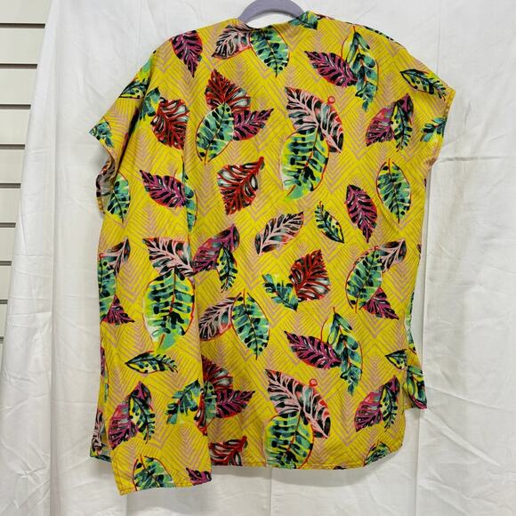 SIGAL Leaf Print Short Sleeve Open Front Kimono Blouse Top Yellow Women One Size - Picture 3 of 3